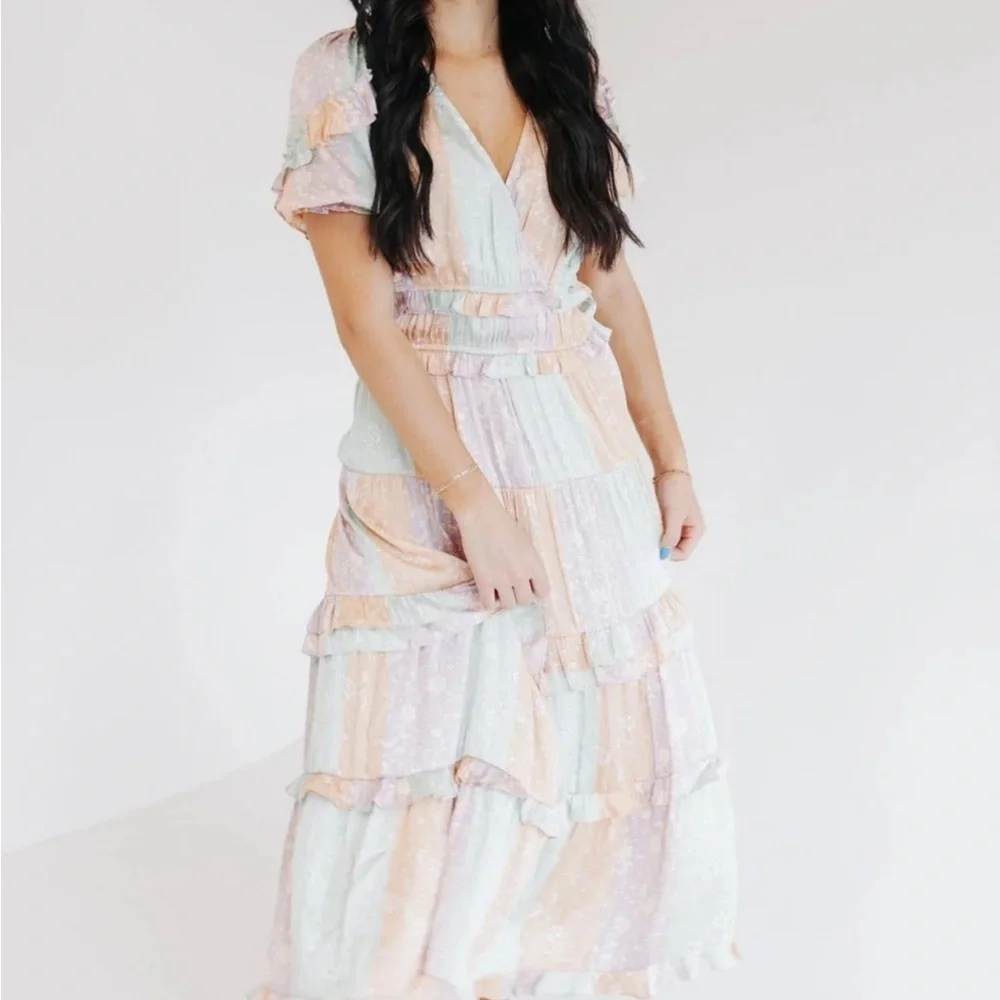 NWT Anthropologie Current Air Pastel Ruffle Maxi Dress